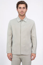 comfort fit bi-strech hafif dokulu bej astarsız gömlek ceket